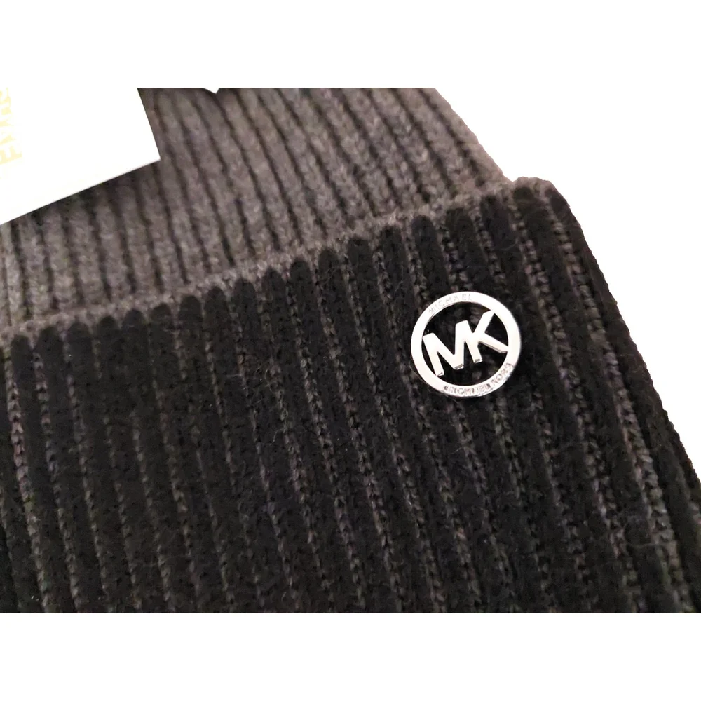Michael Kors Colorblock Black & Gray Beanie Fall Winter Hat Sz One Size NWT
